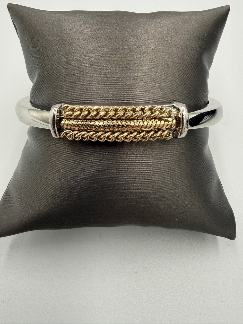 Two-Tone Gold and Silver Braided Chain Cuff Bracelet